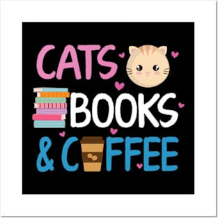 Reading Cats And Coffee Book Nerd Cat Lover Kitten Posters and Art